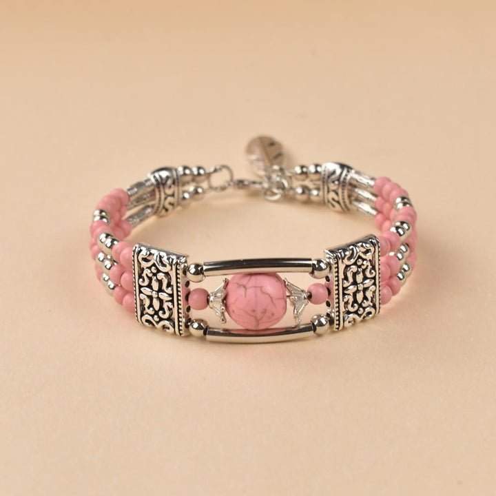 Bracciale Boho Cowgirl a triplo strato con perline turchesi - Rosa - image 4