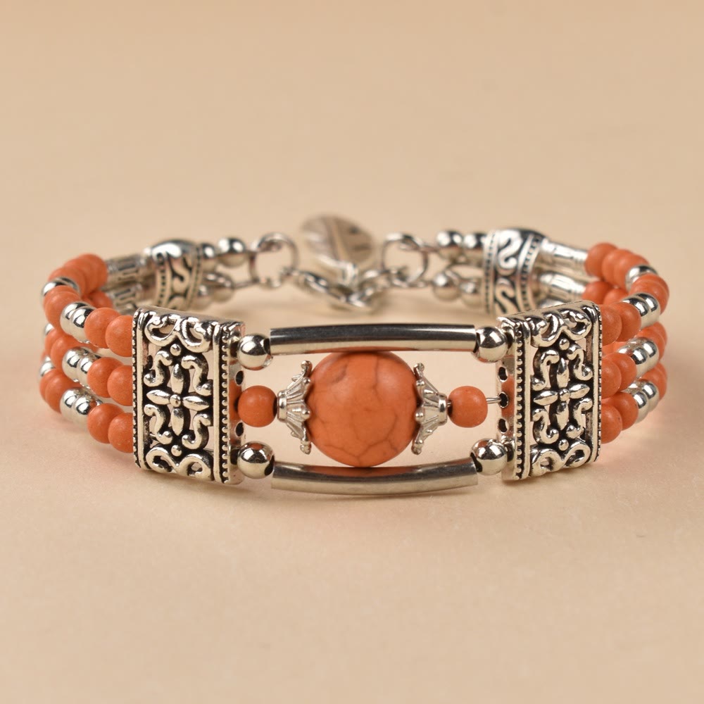 Bracciale Boho Cowgirl a triplo strato con perline turchesi - Arancia - image 5