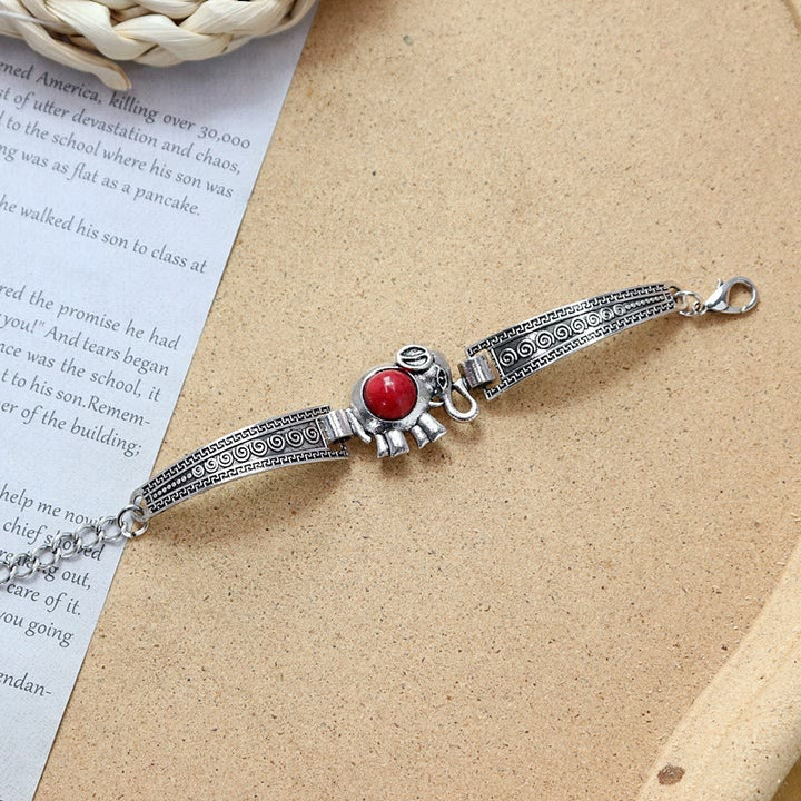 Collezione di bracciali etnici tribali vintage boho con pietre - Rosso - Elefante - image 9
