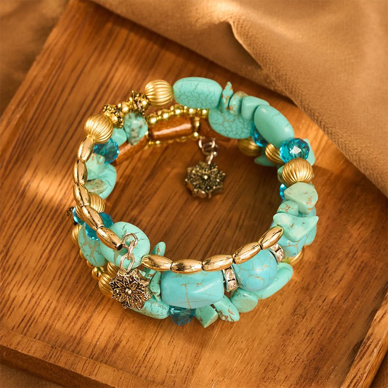 Bracciale vintage bohémien multistrato con perline di turchese, agata e cristallo. - image 2