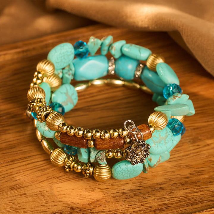 Bracciale vintage bohémien multistrato con perline di turchese, agata e cristallo. - image 3