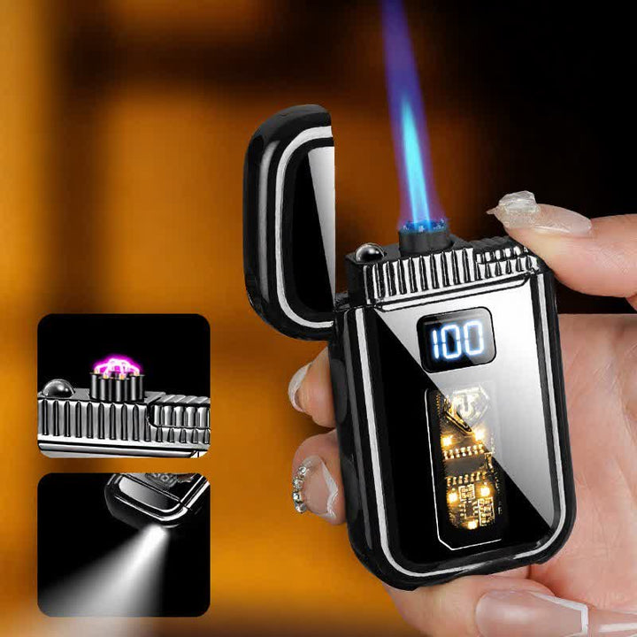 Accendino a butano 3 in 1 con torcia a LED e funzione arco plasma e torcia a getto, con luce LED integrata. - Nero - image 0