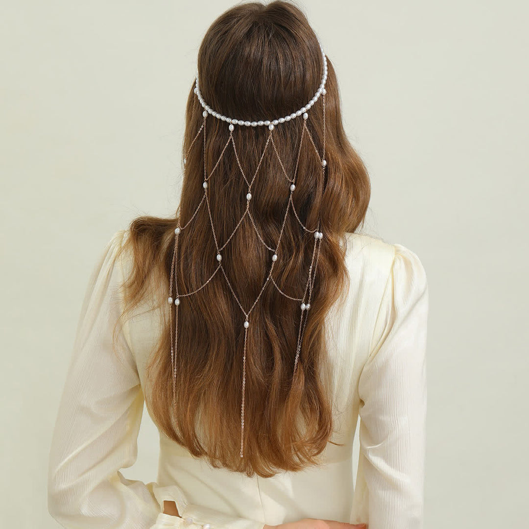 Catene per capelli da donna con velo di perle, stile dea, per matrimoni e feste. - image 8