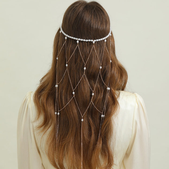 Catene per capelli da donna con velo di perle, stile dea, per matrimoni e feste. - Stile n. 3 - Oro - image 7