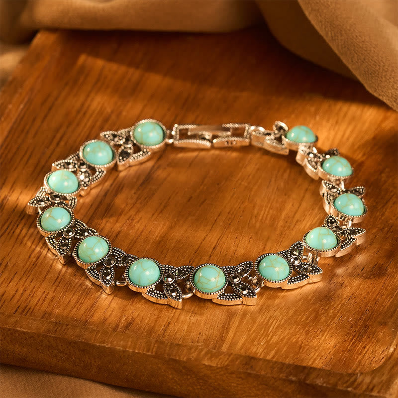 Bracciale chic boho vintage con pietra rotonda turchese - image 0