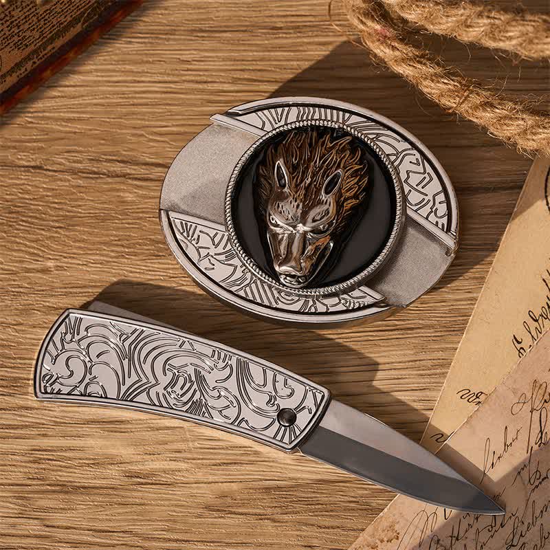 Cintura in pelle con fibbia a coltello pieghevole nascosto fai-da-te Western Lone Wolf - image 1