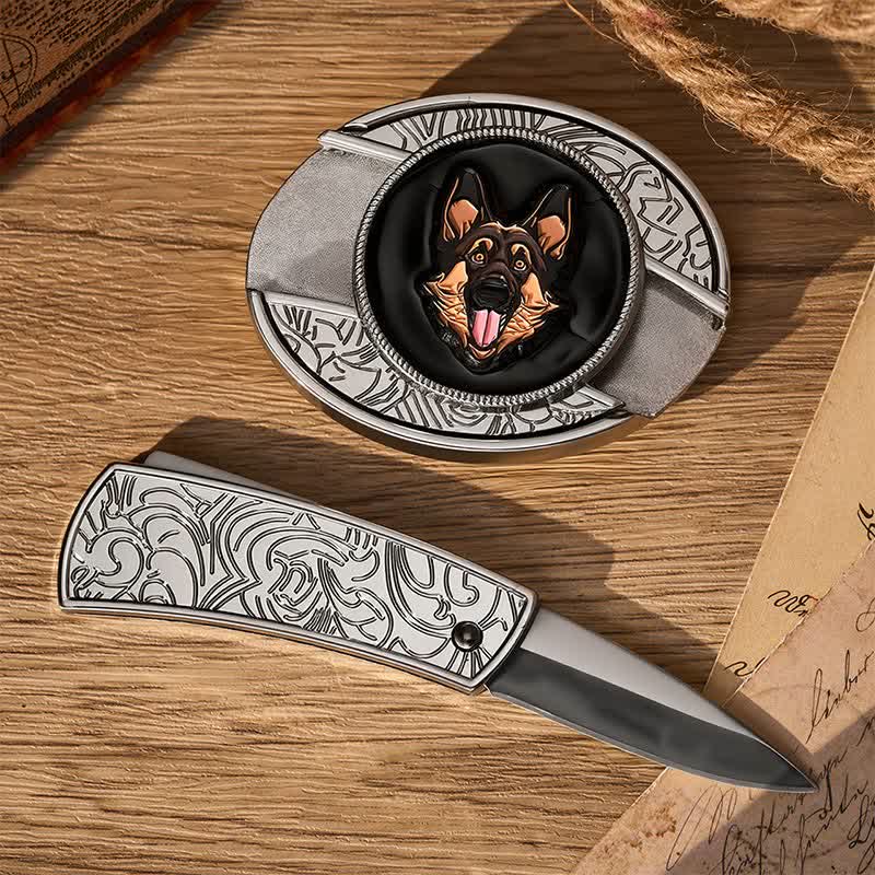 Cintura in pelle con fibbia a coltello pieghevole nascosto fai-da-te per pastore tedesco. - image 1