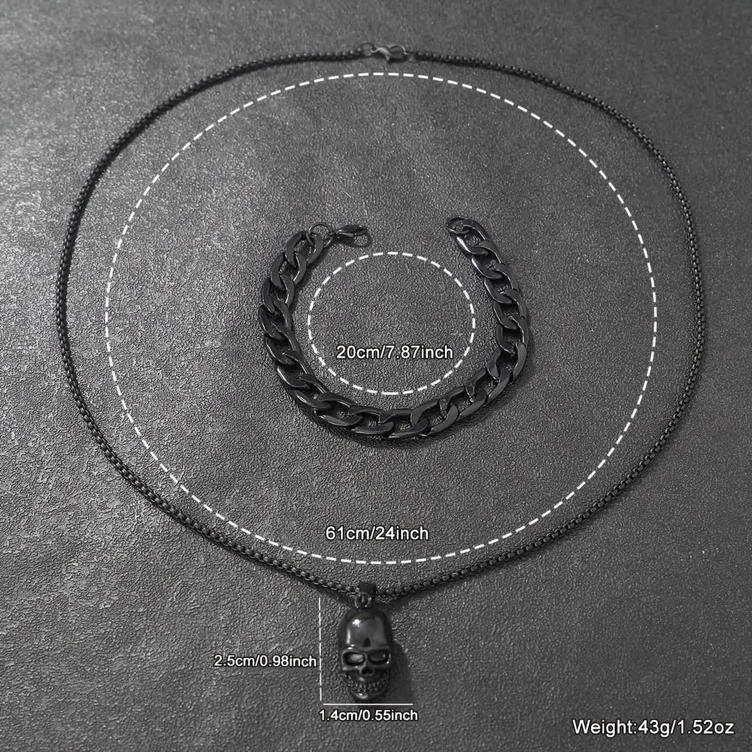 Set da uomo composto da collana con teschio nero e bracciale cubano (2 pezzi). - image 4