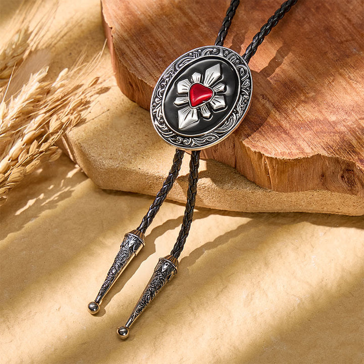 Cravatta bolo gotica western con cuore rosso e smalto nero - Nero - image 0