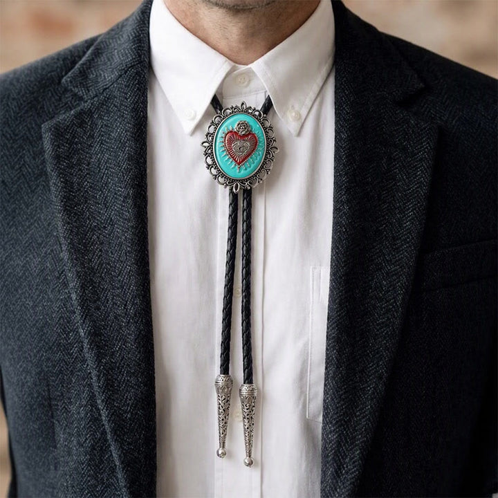 Cravatta Boho Western Teal con cuore sacro smaltato - image 1
