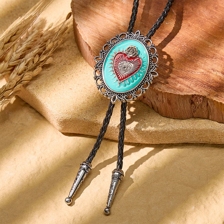 Cravatta Boho Western Teal con cuore sacro smaltato - Blu - image 0