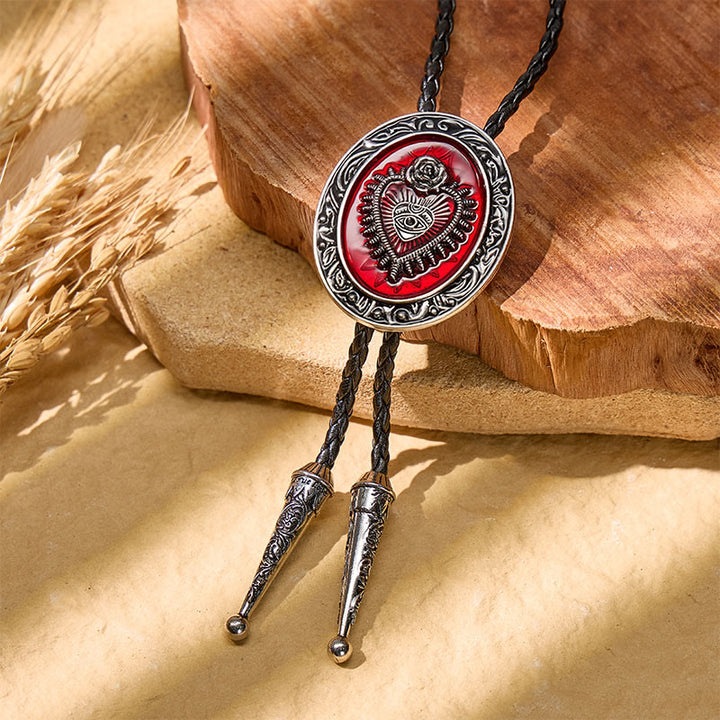 Cravatta bolo vintage rotonda con Sacro Cuore in smalto rosso - Rosso - image 0