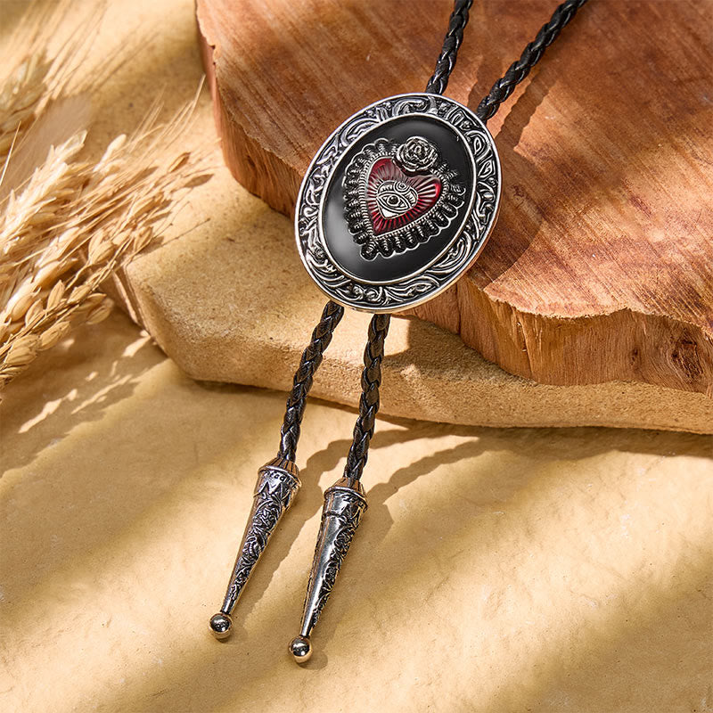 Cravatta bolo vintage rotonda con Sacro Cuore in smalto rosso - Nero - image 4
