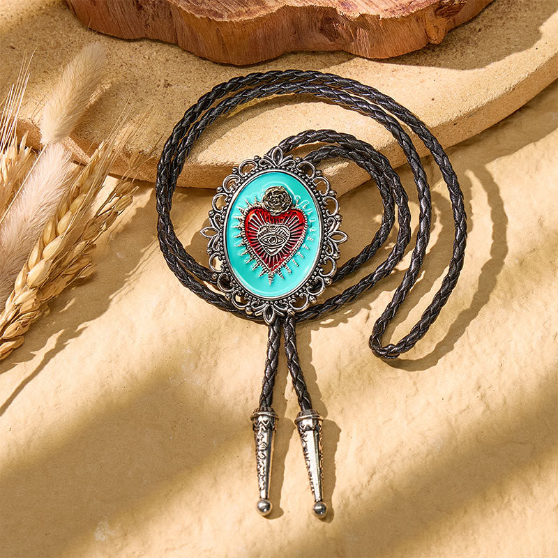 Cravatta Boho Western Teal con cuore sacro smaltato - image 2