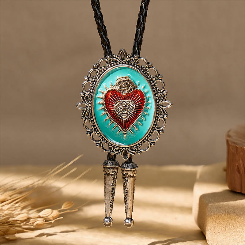 Cravatta Boho Western Teal con cuore sacro smaltato - image 3