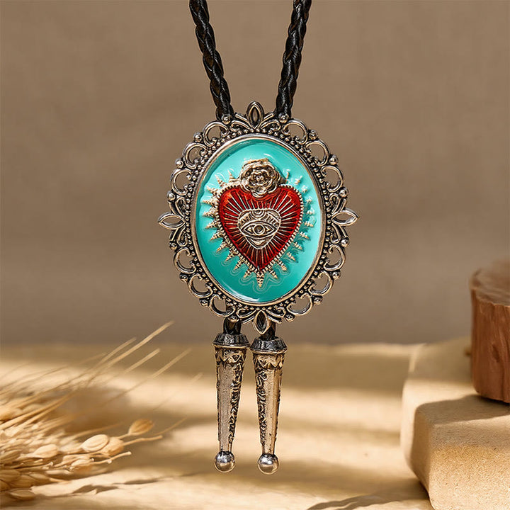 Cravatta Boho Western Teal con cuore sacro smaltato - image 3