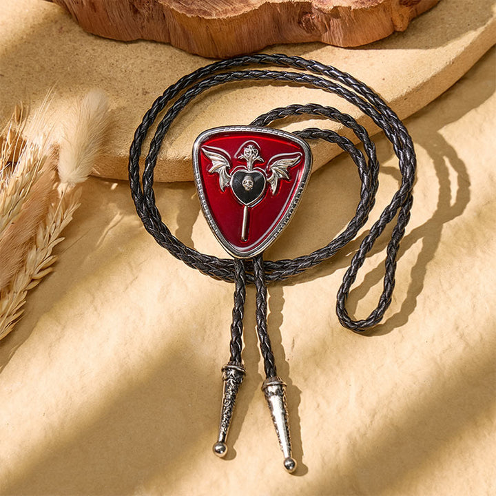 Bolo in smalto rosso con teschio alato in stile gotico western. - image 2