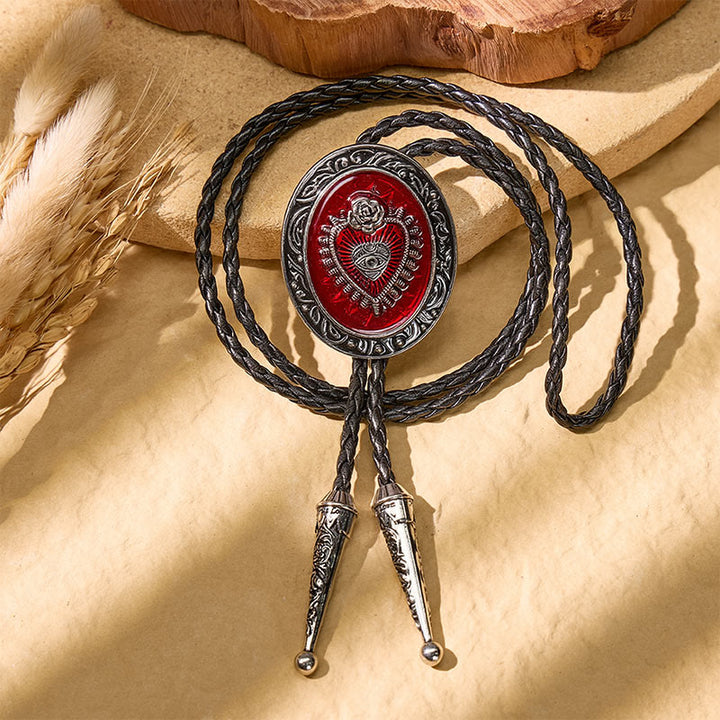 Cravatta bolo vintage rotonda con Sacro Cuore in smalto rosso - image 2