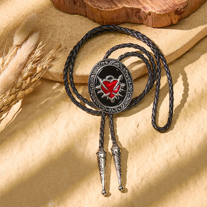 Cravatta bolo gotica con cuore fiammeggiante in smalto nero stile western - image 2