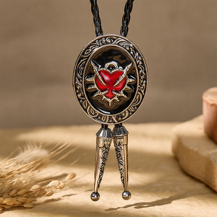 Cravatta bolo gotica con cuore fiammeggiante in smalto nero stile western - image 3