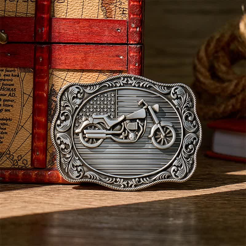 Cintura in pelle fai-da-te da motociclista con fibbia patriottica a bandiera americana. - Argento - Senza cintura - Cintura non inclusa - image 0