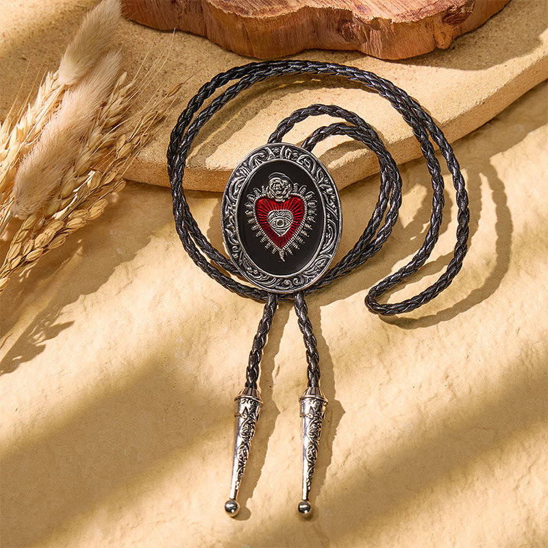 Cravatta bolo vintage rotonda con Sacro Cuore in smalto rosso - image 5
