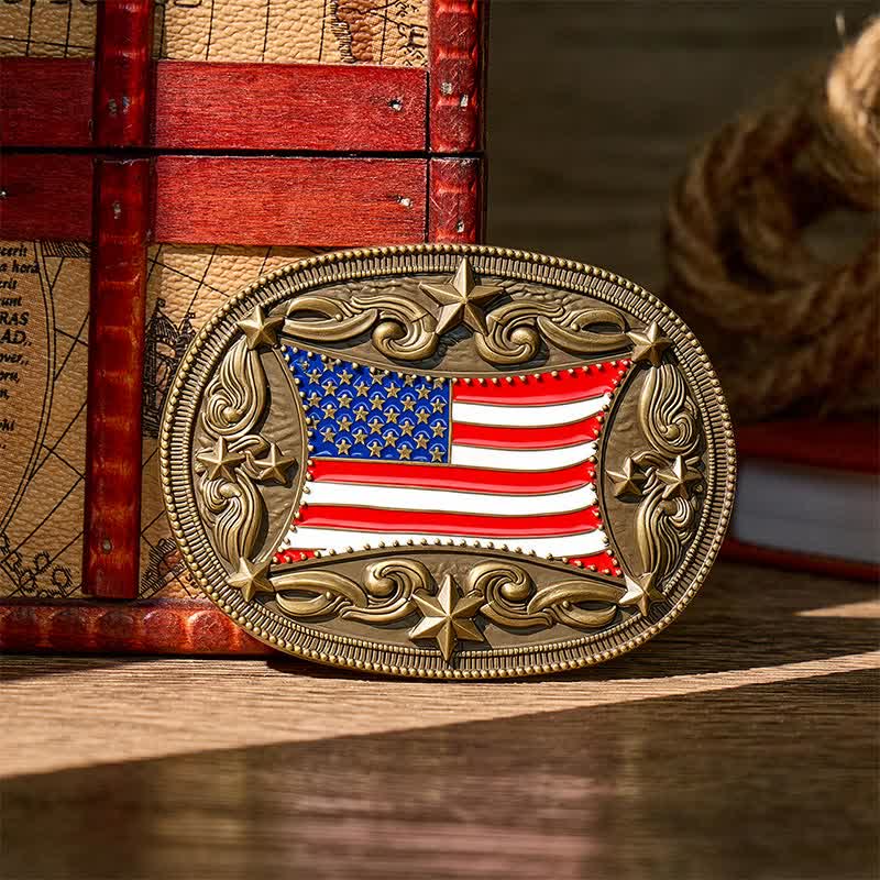 Cintura in pelle fai da te con fibbia patriottica a forma di bandiera americana smaltata. - Bronzo - Senza cintura - Cintura non inclusa - image 0