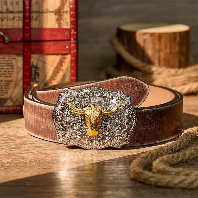 Cintura in pelle con fibbia fai-da-te da cowboy western Longhorn Legacy lucida - Oro - Cintura marrone effetto invecchiato - 42 - image 5