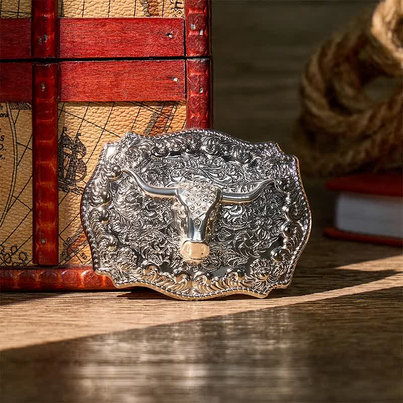 Cintura in pelle con fibbia fai-da-te da cowboy western Longhorn Legacy lucida - Argento - Senza cintura - Cintura non inclusa - image 9