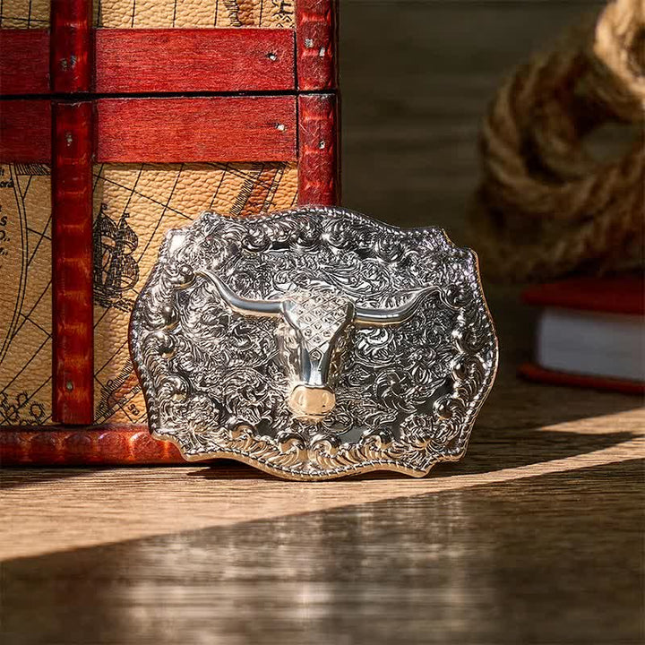 Cintura in pelle con fibbia fai-da-te da cowboy western Longhorn Legacy lucida - Argento - Senza cintura - Cintura non inclusa - image 9