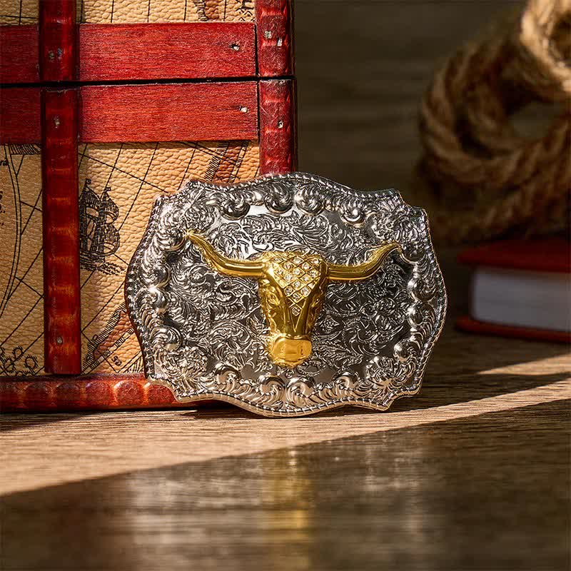 Cintura in pelle con fibbia fai-da-te da cowboy western Longhorn Legacy lucida - Oro - Senza cintura - Cintura non inclusa - image 0