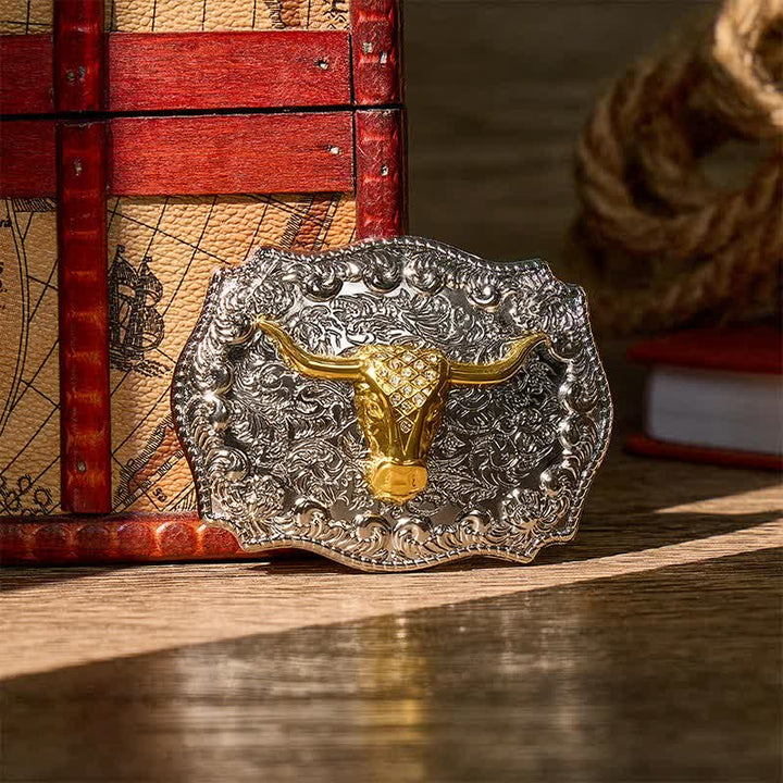 Cintura in pelle con fibbia fai-da-te da cowboy western Longhorn Legacy lucida - Oro - Senza cintura - Cintura non inclusa - image 0