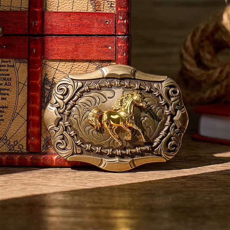 Cintura in pelle fai da te con fibbia da cowboy/rodeo/cavallo, nata per correre, cowboy, rodeo, cavallo - Bronzo - Senza cintura - Cintura non inclusa - image 0