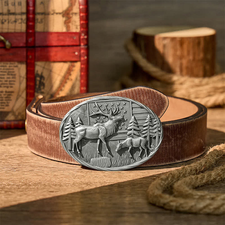 Cintura in pelle fai-da-te con fibbia a forma di alce e bandiera americana, tema patriottico e fauna selvatica. - Argento - Cintura marrone effetto invecchiato - 42 - image 13
