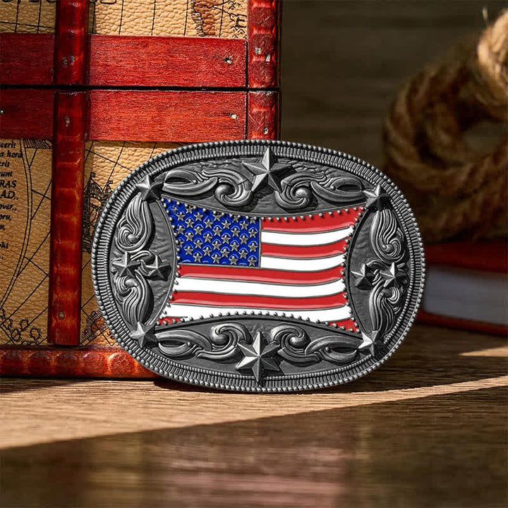 Cintura in pelle fai da te con fibbia patriottica a forma di bandiera americana smaltata. - Argento - Senza cintura - Cintura non inclusa - image 9