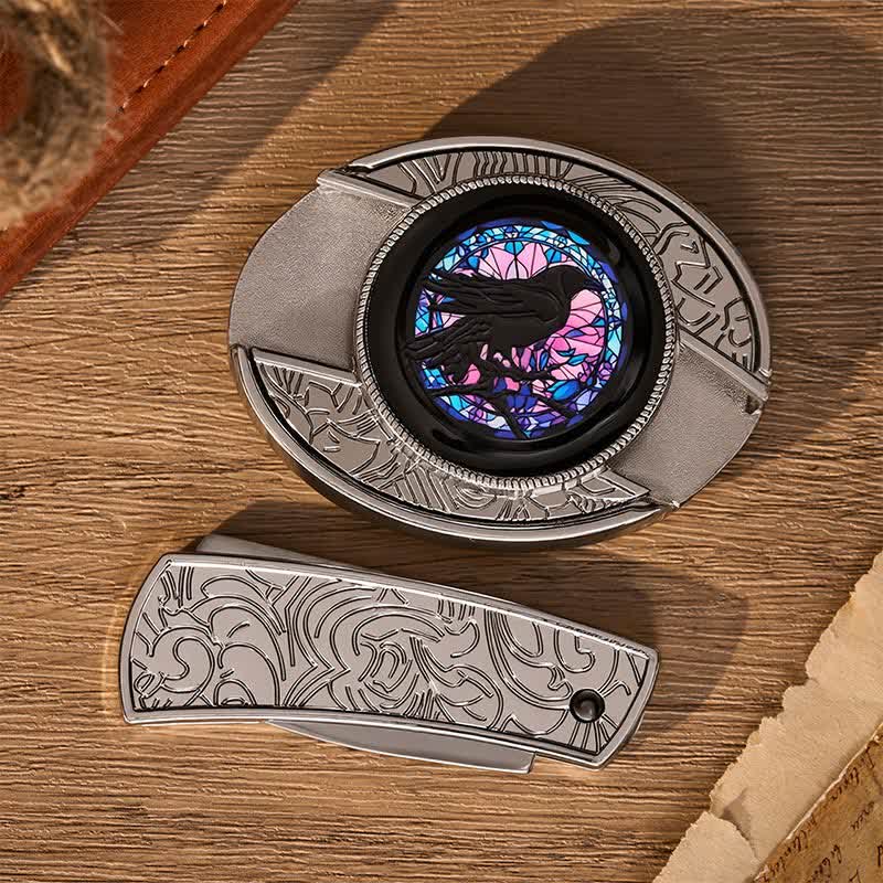Cintura in pelle con fibbia a coltello pieghevole nascosto fai-da-te Midnight Raven's Window - image 10