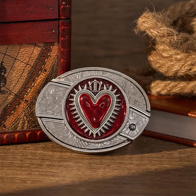 Cintura in pelle con fibbia a coltello pieghevole nascosto fai-da-te a forma di cuore con corona rossa - Cuore dalla corona rossa - Senza cintura - Cintura non inclusa - image 0