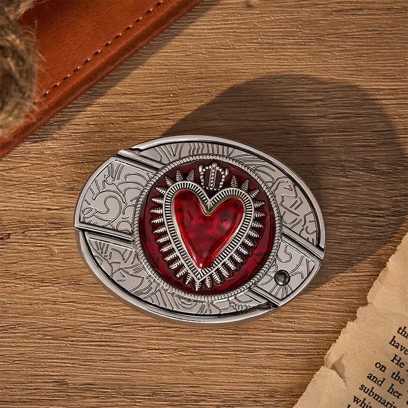Cintura in pelle con fibbia a coltello pieghevole nascosto fai-da-te a forma di cuore con corona rossa - image 9