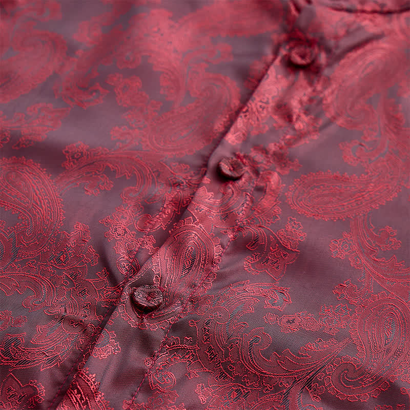 Camicia da uomo a maniche lunghe con colletto alla coreana e colletto alto in raso jacquard scuro con motivo a rose. - image 5