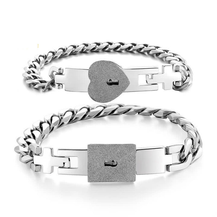 Set di 2 braccialetti coordinati per coppie con lucchetto a forma di cuore e chiave intrecciati - image 2