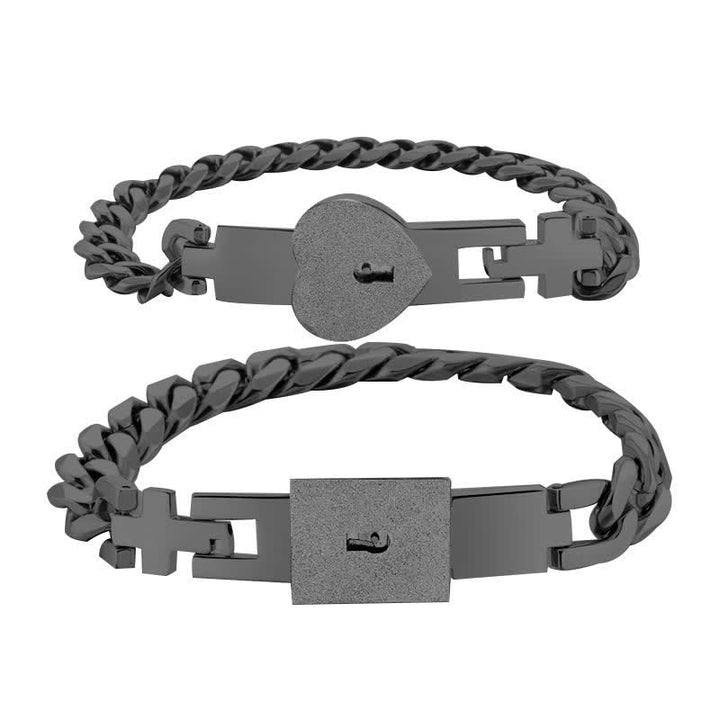 Set di 2 braccialetti coordinati per coppie con lucchetto a forma di cuore e chiave intrecciati - Nero - image 12