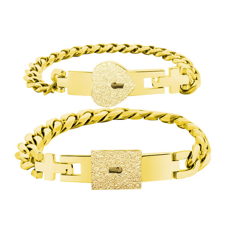 Set di 2 braccialetti coordinati per coppie con lucchetto a forma di cuore e chiave intrecciati - Oro - image 11