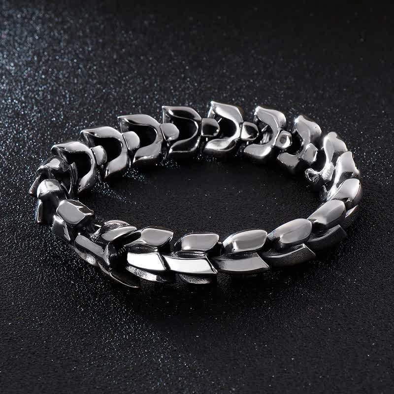 Bracciale cubano da uomo punk grosso e pesante con scaglie di drago - Argento - 9,45" / 24 cm - image 0