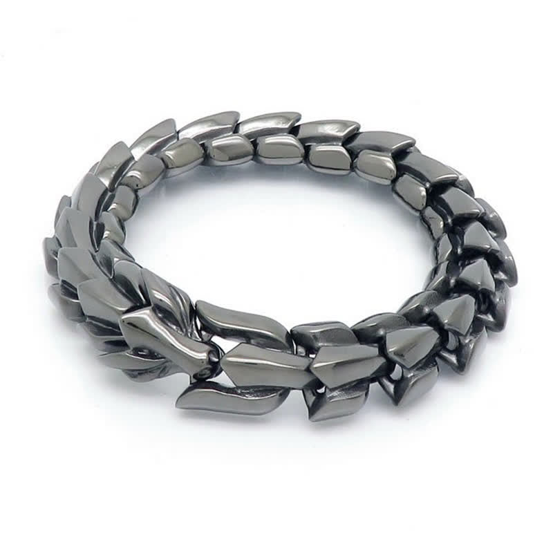 Bracciale cubano da uomo punk grosso e pesante con scaglie di drago - Grigio - 8,66" / 22 cm - image 6