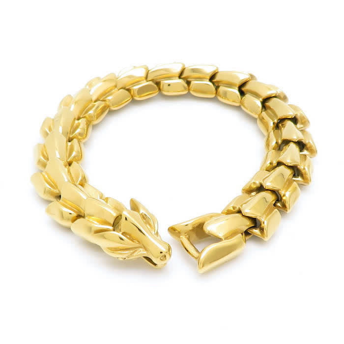 Bracciale cubano da uomo punk grosso e pesante con scaglie di drago - Oro - 9,06" / 23 cm - image 4