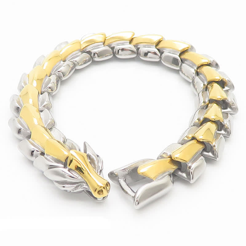 Bracciale cubano da uomo punk grosso e pesante con scaglie di drago - Oro e argento - 9,06" / 23 cm - image 2