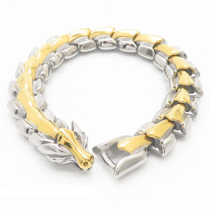 Bracciale cubano da uomo punk grosso e pesante con scaglie di drago - Oro e argento - 9,06" / 23 cm - image 2