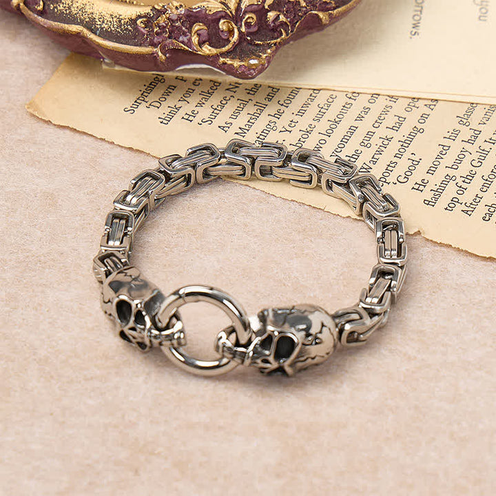 Bracciale da motociclista da uomo con doppia catena a teschio, pesante e spessa, stile King Chain. - image 3