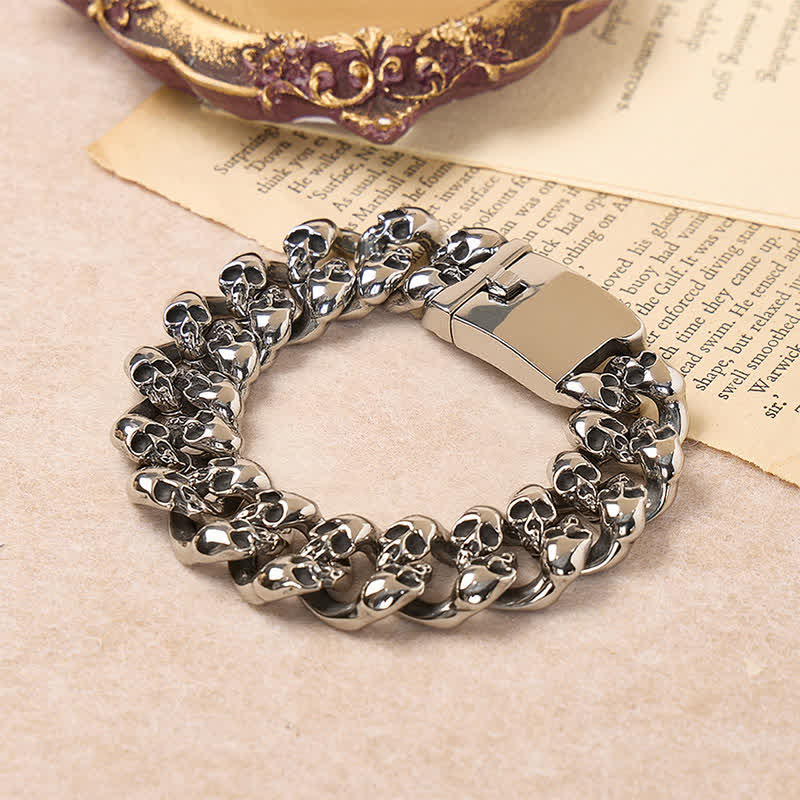 Bracciale da uomo Hip Hop Skull Legion con catena cubana - Argento - image 0