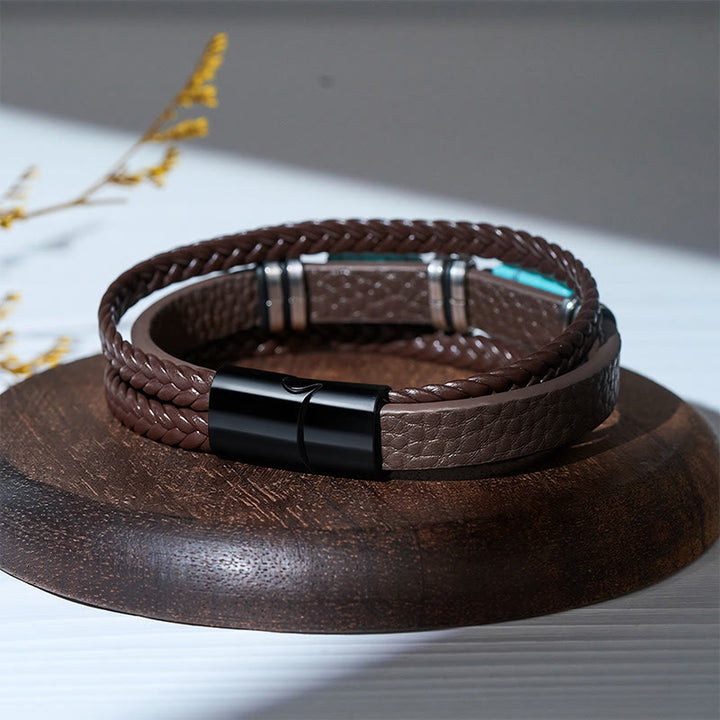 Bracciale da uomo in pelle intrecciata stile western con inserti in turchese. - image 7